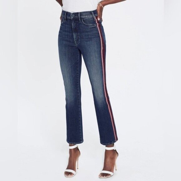 MOTHER Women's The Looker Ankle Here Kitty, Kitty Glitter Racer Jeans Size 26 - Picture 1 of 14
